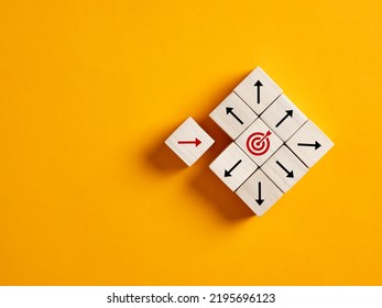 Arrow moves towards the target. Goal achievement, success and planning to reach the target objectives in business concept. - Shutterstock ID 2195696123