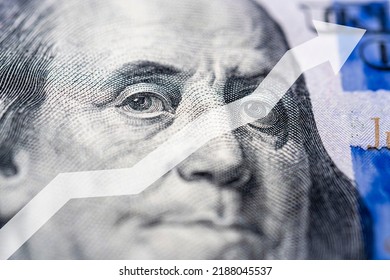 Arrow Up On The Background Of Dollar Bill. The Concept Of The Growth Of The Dollar, Success, Wealth, Growth Of The US Economy.