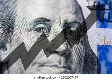 Arrow Up On The Background Of Dollar Bill. The Concept Of The Growth Of The Dollar, Success, Wealth, Growth Of The US Economy.