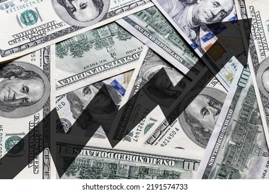 Arrow Up On The Background Of Dollar Bills. The Concept Of The Growth Of The Dollar, Success, Wealth, Growth Of The US Economy.