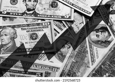 Arrow Up On The Background Of Dollar Bills. The Concept Of The Growth Of The Dollar, Success, Wealth, Growth Of The US Economy.