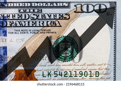 Arrow Up On The Background Of Dollar Bills. The Concept Of The Growth Of The Dollar, Success, Wealth, Growth Of The US Economy.