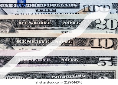 Arrow Up On The Background Of Dollar Bills. The Concept Of The Growth Of The Dollar, Success, Wealth, Growth Of The US Economy.