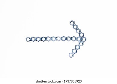 arrow pointer of metal nuts to the right