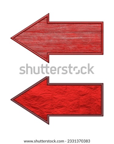 Arrow pointer. Arrow signboard. Set of red wooden arrows isolated on white background