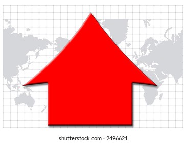 Up arrow with world map