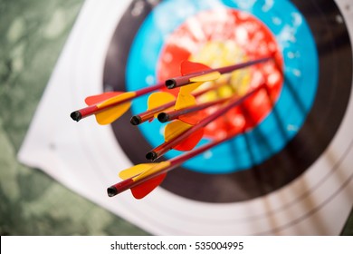 arrows from a bow accurately hit the target