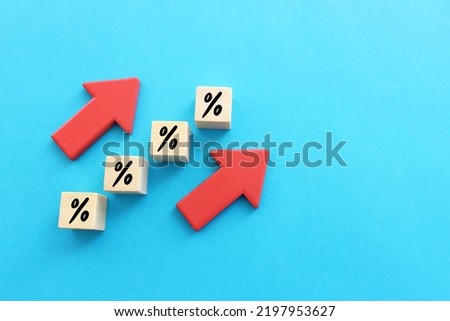 arrows with percentage sign going up, concept of business growth, finance and income increase