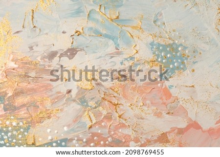 Art Abstract  acrylic and watercolor  smear blot painting. Beige, white and gold Color canvas texture horizontal background.