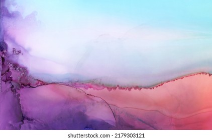 Art Abstract paint watercolor blots background. Alcohol ink colors. Marble texture. Horizontal banner.
