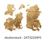 Art Bronze glittering  smear brushstroke stain painting blot isolated on white background. Abstract Gold leaf crumbled texture.