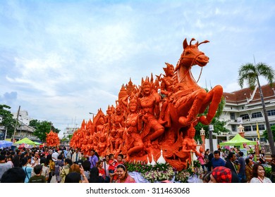 The Art Of Carved Candles, Thai Candle Festival Of Buddha The Buddhist Lent Day In Ubonratchatani Province, Thailand. On July 31, 2015