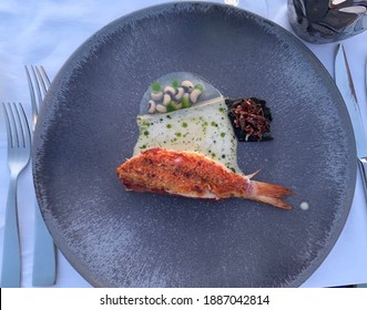 The Art Of Cooking, Love The Food. Just A Perfect Plate In A Beautiful Restaurant On The Greek Island Of Santorini. 