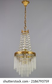 Art Deco Crystal Glass And Brass Chandelier