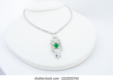 Art Deco Emerald And Diamond Necklace