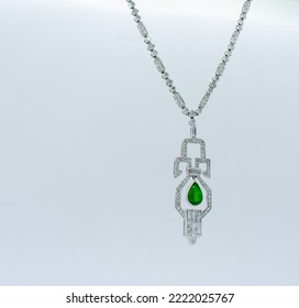 Art Deco Emerald And Diamond Necklace