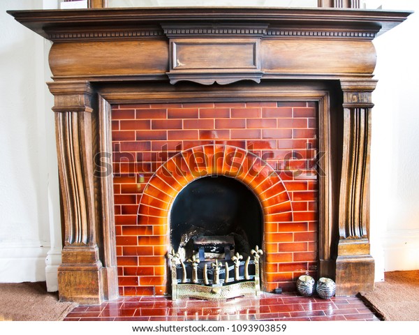Art Deco Fireplace Red Brick Inner Royalty Free Stock Image