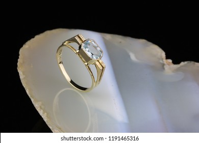 Art Deco Jewelry Closeup Gold Ring With Aquamarine