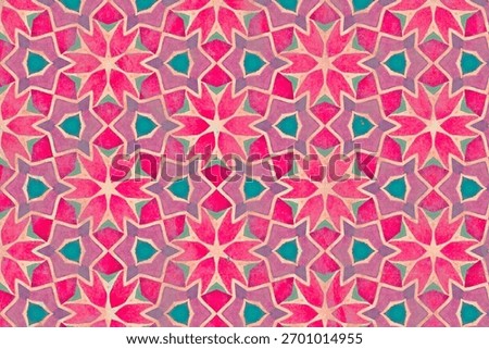 Art deco pattern image with vintage floral design elements.Retro colors pink.Abstract background.watercolor poster overlay effect.watercolour effect on artdeco pattern.pretty flower pattern modern art