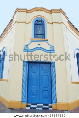 Art Deco style building with blue detailing