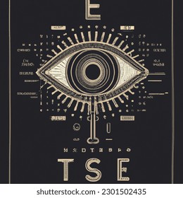 Art deco style illustrations of eye exam