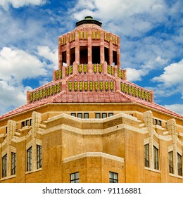 Art Deco Terracotta Tile Roof Of City Hall In Asheville, North Carolina