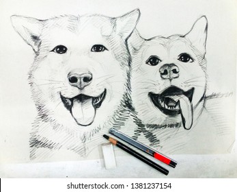 Art Drawing - Dog friends   thailand    ,  sketch , stroke drawing  - Powered by Shutterstock