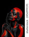 The Art Face. How To Make A Mixtape Cover Design - Download High Resolution picture with black and red body paint on african woman for your music song. Create album template with creative Image.