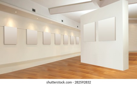 Art Gallery Hall With Empty Frame On Wall