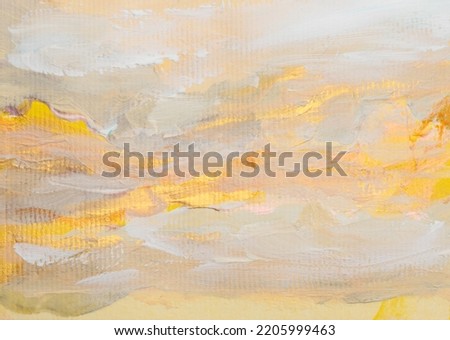 Art modern oil and acrylic smear blot canvas painting wall. Abstract texture gold, yellow, beige and white color stain brushstroke texture background.