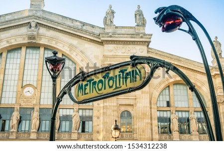 Art Nouveau influenced sign for the metro in Paris which is the subway system servicing Paris.