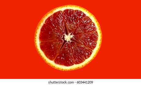 Art Nouveau Style Concept Image, Blood Orange On Orange Color / Multi Colored Geometric Trendy Background, Food And Healthy Concept .