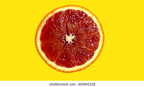 Art Nouveau Style Concept Image, Blood Orange On Yellow Color / Multi Colored Geometric Trendy Background, Food And Healthy Concept .