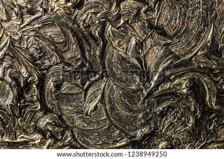 Art oil painting. Black gold. 3D picture. Volumetric abstraction. Texture. Background.