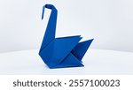 Art of Origami : Blue Swan, Isolated On White Background