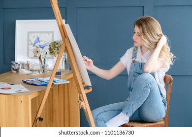 Art Painting Hobby. Creative Leisure. Girl Drawing A Picture. Talent Inspiration Creation And Self Expression Concept