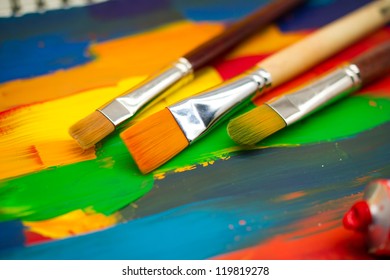 art paints, palette, brushes