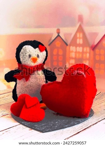 Art, penguin, black, white, heart, five, red