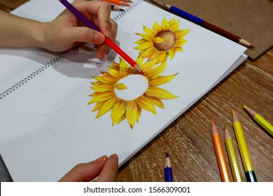 Featured image of post Sunflower Drawing With Color - I used two different shades of yellow as well as brown.