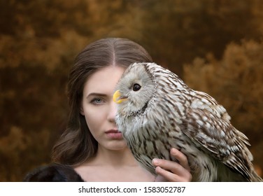 Art Photo Of A Girl With Half The Face Of A Man And Half The Face Of An Owl