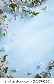 art Spring floral border background with white blossom 