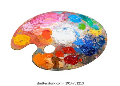 Art Studio Class Painting Palette On White Background Isolated Cutout Close Up