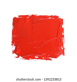 Art Texture Abstract Red Paint Square Spot  Isolated On White Background - Image