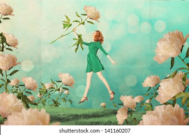 Kunstvintage-Collage mit schöner Frau, kreative Arbeit