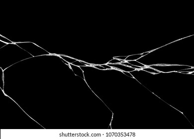 Art of wrinkles and cracks of glass caused by smashing and falling bumps. isolated on black background, This crack can be used as a pattern of floor tiles, in one corner also means loss and discord