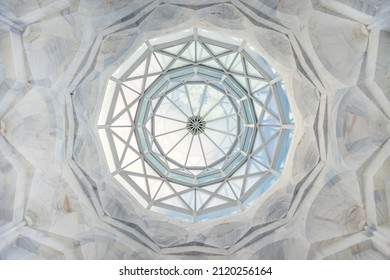 Artashavan, Armenia - January 31, 2022:  Dome of the transparent Church of the Holy Angels. Inside view. Armenia. Aragatsotn