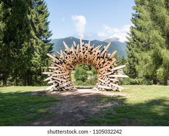 Arte Sella is exhibition of contemporary art which takes place in open air fields, in the woods of Sella Valley,Trentino-Alto Adige/Südtirol region , Italy , photographed July 30.2017.