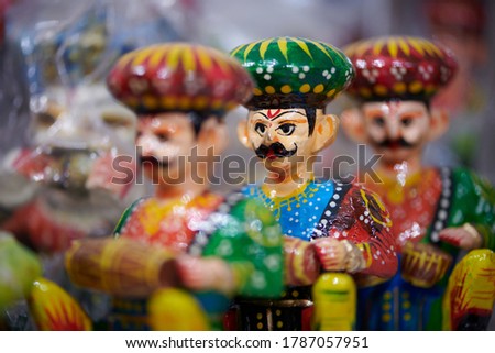 Artefacts or local traditional dolls sold at a store in Udaipur