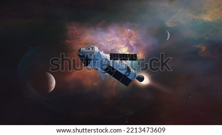 Artemis space program. Orion spacecraft in deep space. Elements of this image furnished by NASA.