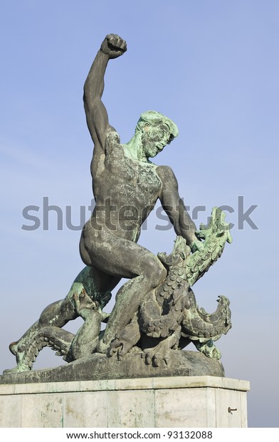 Artful Sculpture Dragon Slayer Buda Budapest Stock Photo 93132088 ...